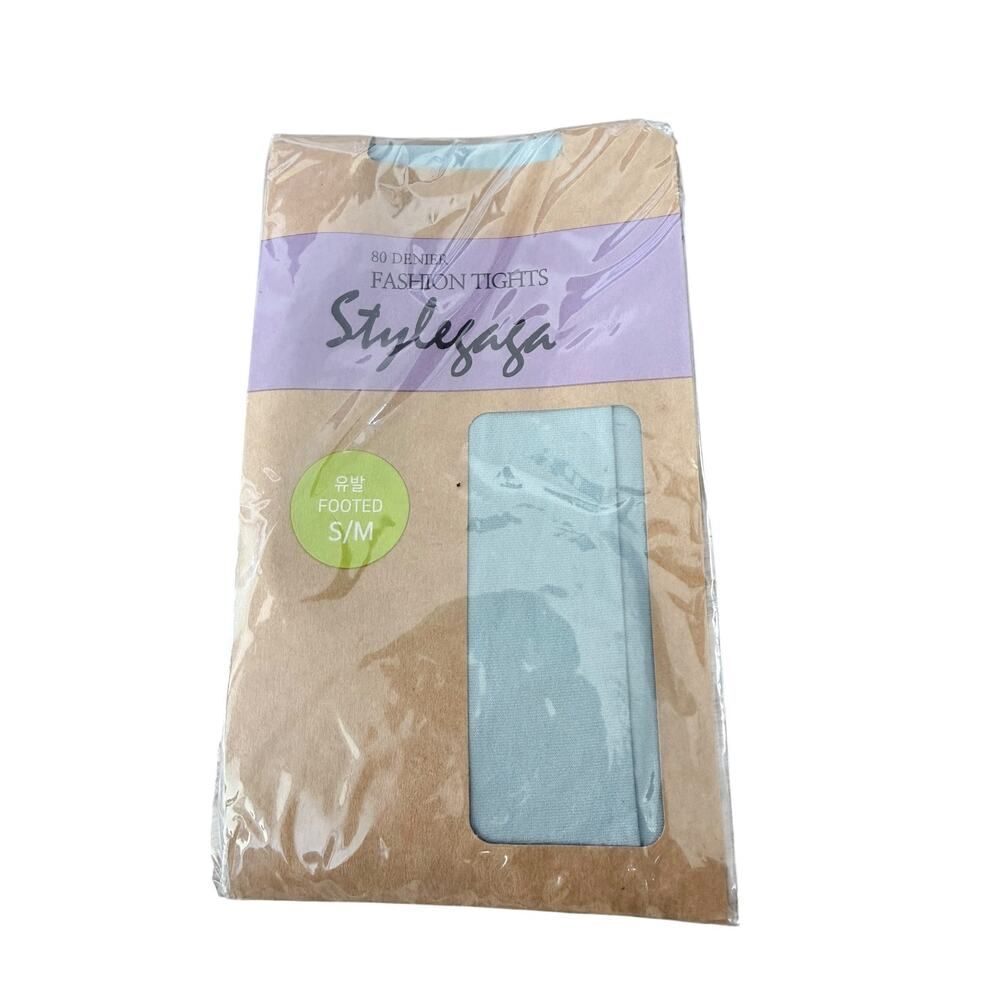 NWT Stylegaga Light Blue Opaque 80den Fashion Footed Tights Womens S/M